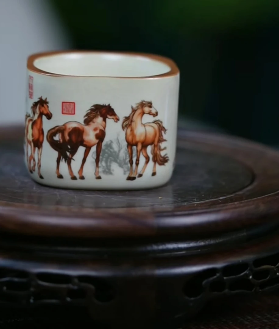 宜兴精美创意陶瓷八骏图主人杯约100cc