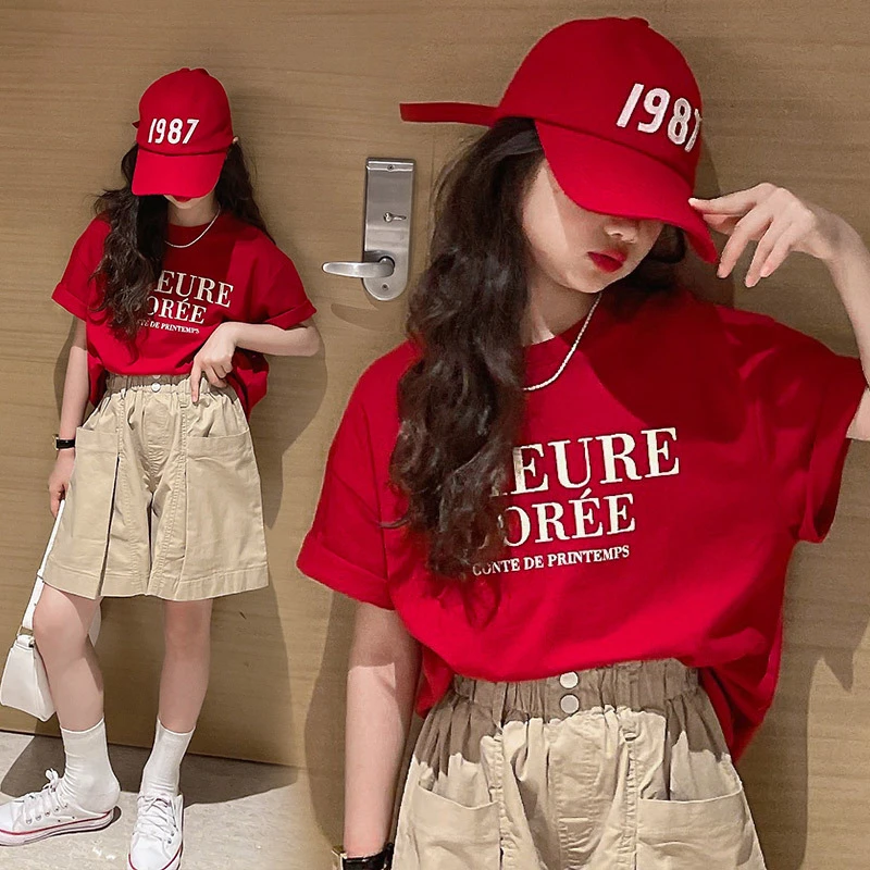 【100%纯棉】童装女童t恤短袖夏季儿童中大童女孩上衣半袖夏装潮款