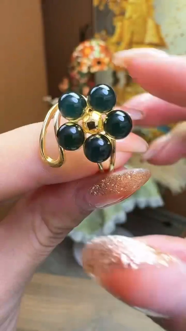 【闪购商品】琥珀戒指银S925镀金镶嵌蓝珀戒指
