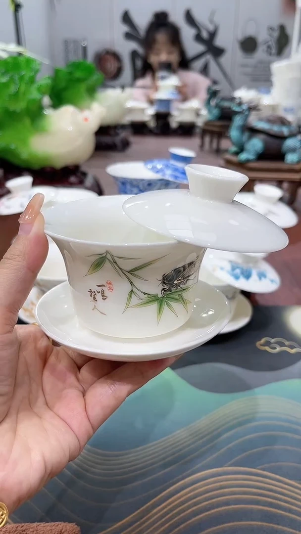 【闪购商品】羊脂玉一鸣惊人盖碗