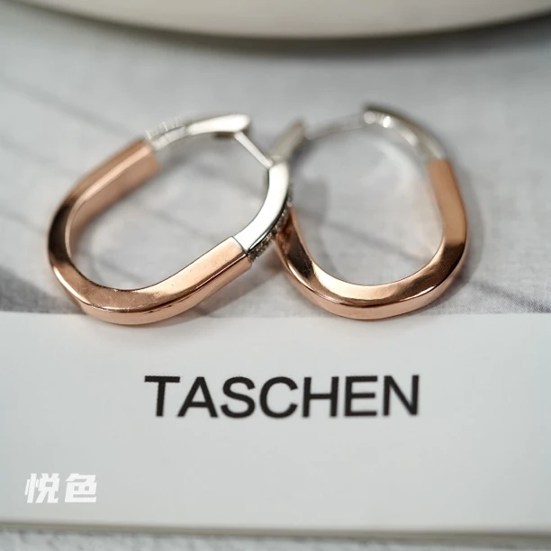 925银耳饰 『U形耳扣』新品玫瑰色宫锁连环大女人时尚气质纯银耳饰