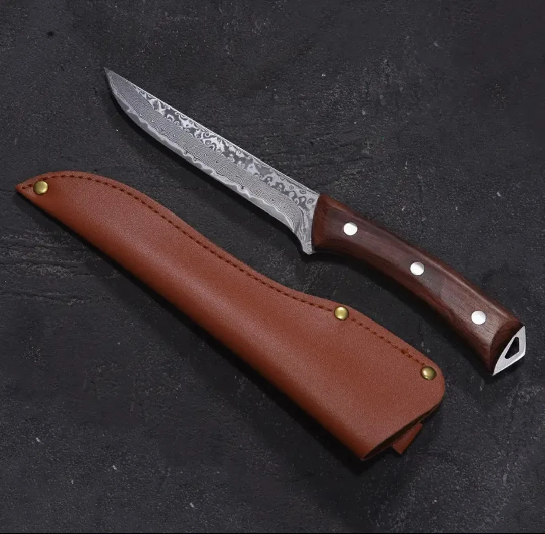 【福利】真大马士革67层雨滴纹红贵宝小剔骨剥皮刀带皮套