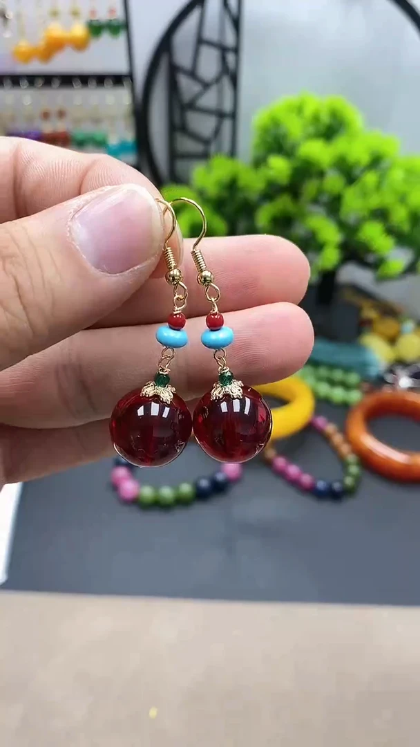 【闪购商品】血珀耳饰银S925镀金镶嵌MJ0000