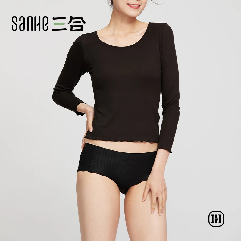 SANHE/三合女士防晒衫舒适长袖基础色亲肤打底衫女装显瘦薄款上衣