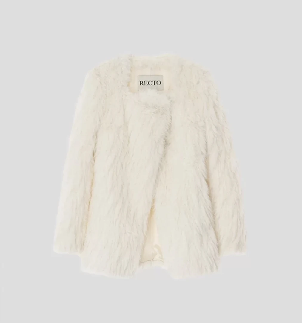 RECTO韩国设计师品牌24秋冬新款人造毛毛短外套