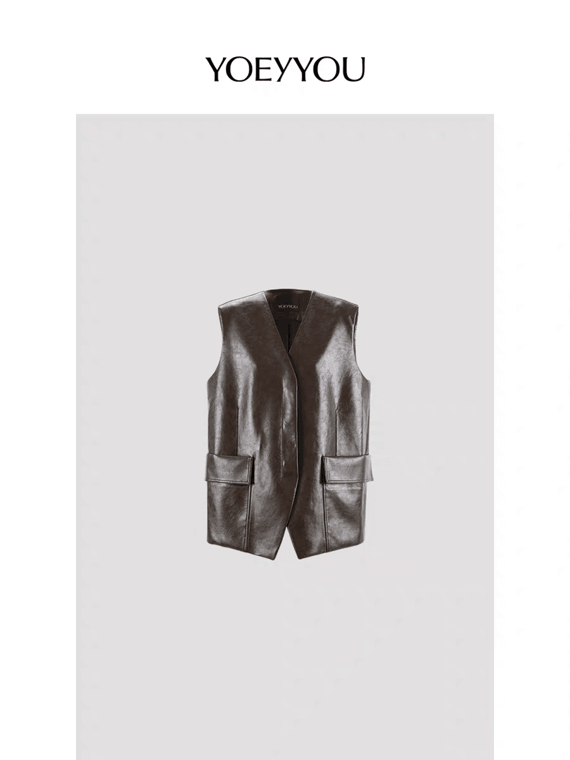 YOEYYOU简约宽肩长马甲24早秋新品设计师时髦简约廓形V领落肩马夹
