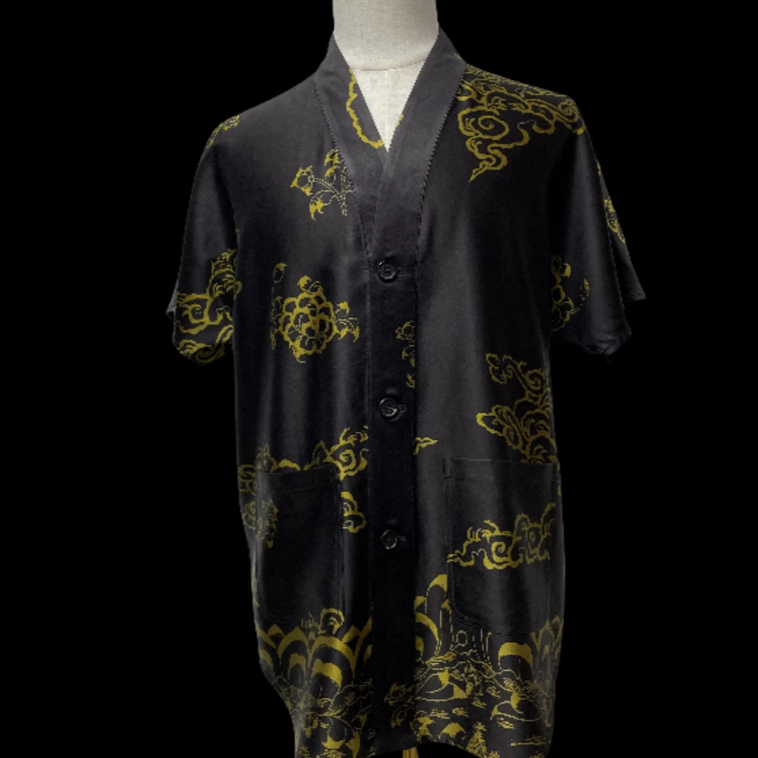 馨蕴古玥 新款香云纱夏季短袖   新中式男士夏装半袖汉服