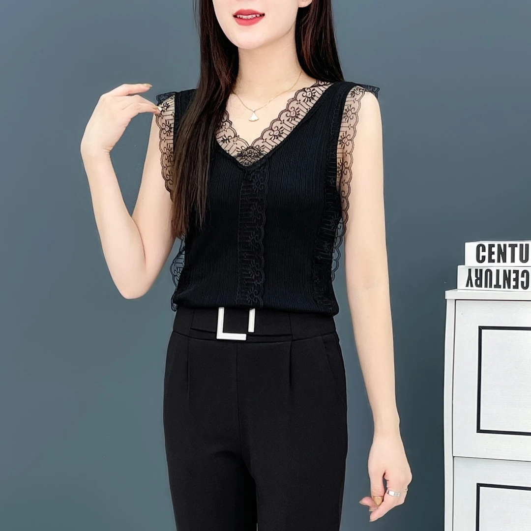 时尚减龄百搭内搭2025年春装新款气质蕾丝拼接冰丝吊带背心女上衣