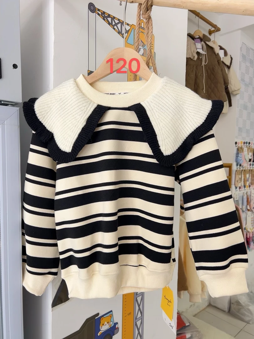加绒毛衣 女孩娃娃领卫衣加绒 秋冬条纹