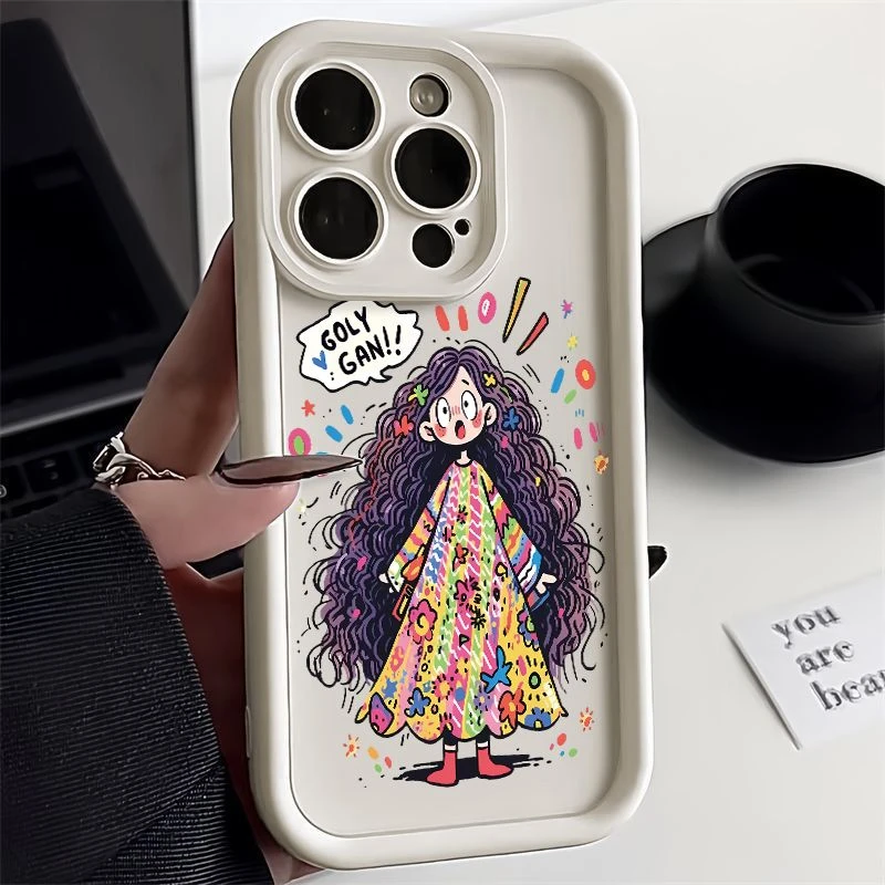 炸毛女孩苹果15手机壳iphone14promax硅胶13/12/11Pro个性7/6防摔