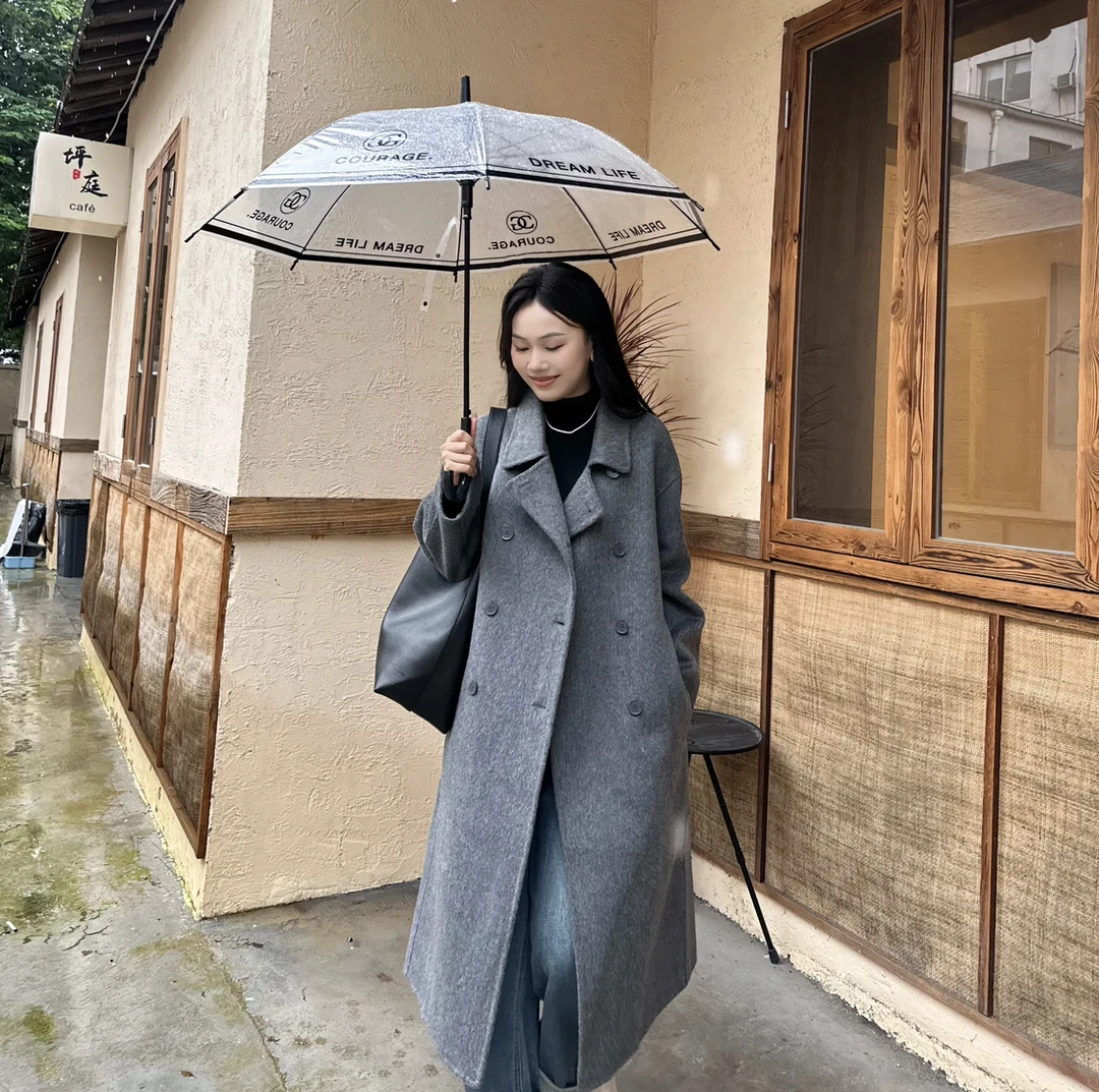 【重回首尔】新款秋冬网红大衣双面羊毛大衣中长款高贵气质大衣外套