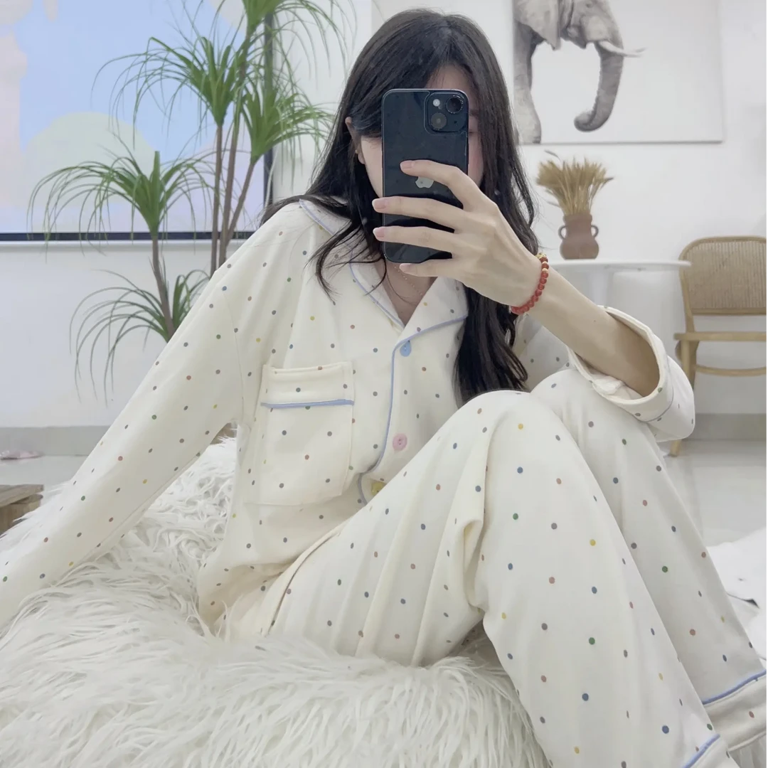 【高货彩色波点】2024秋冬季新款德绒翻领美少女睡衣舒适家居服套装