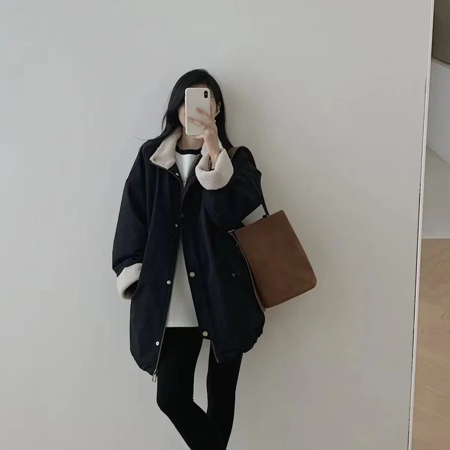 时尚超好看工装风棉服棉衣宽松保暖大衣中长款外套女2024冬季新款