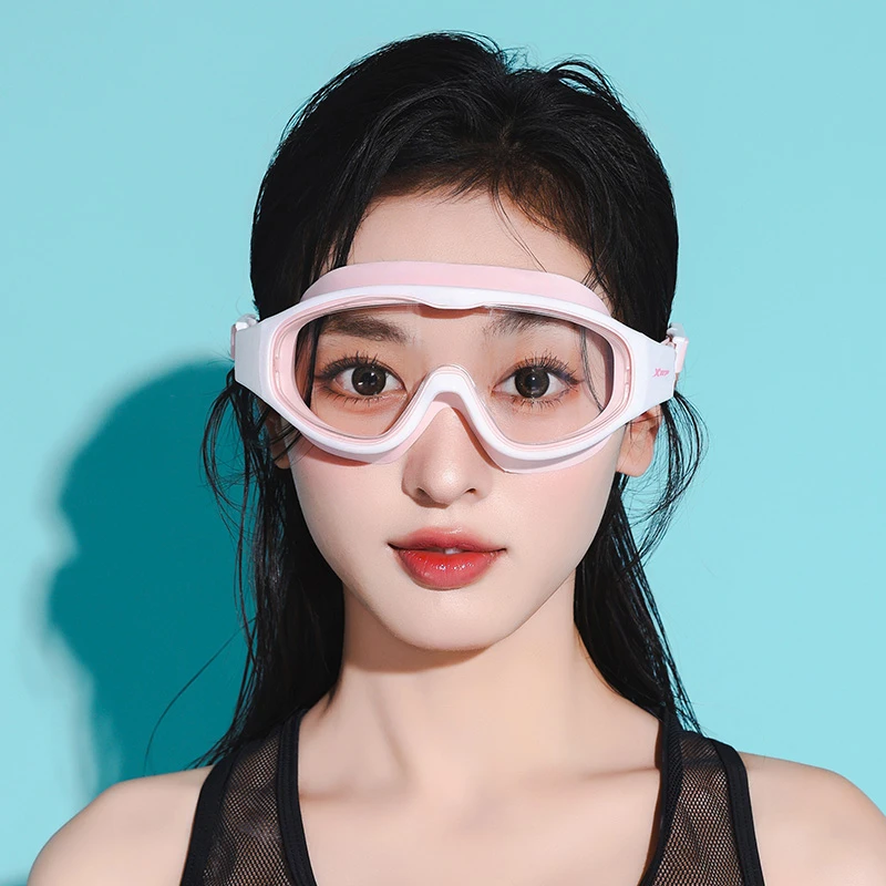 特步泳镜2025新款时尚大框高清防雾平光男女通用专业运动训练装备