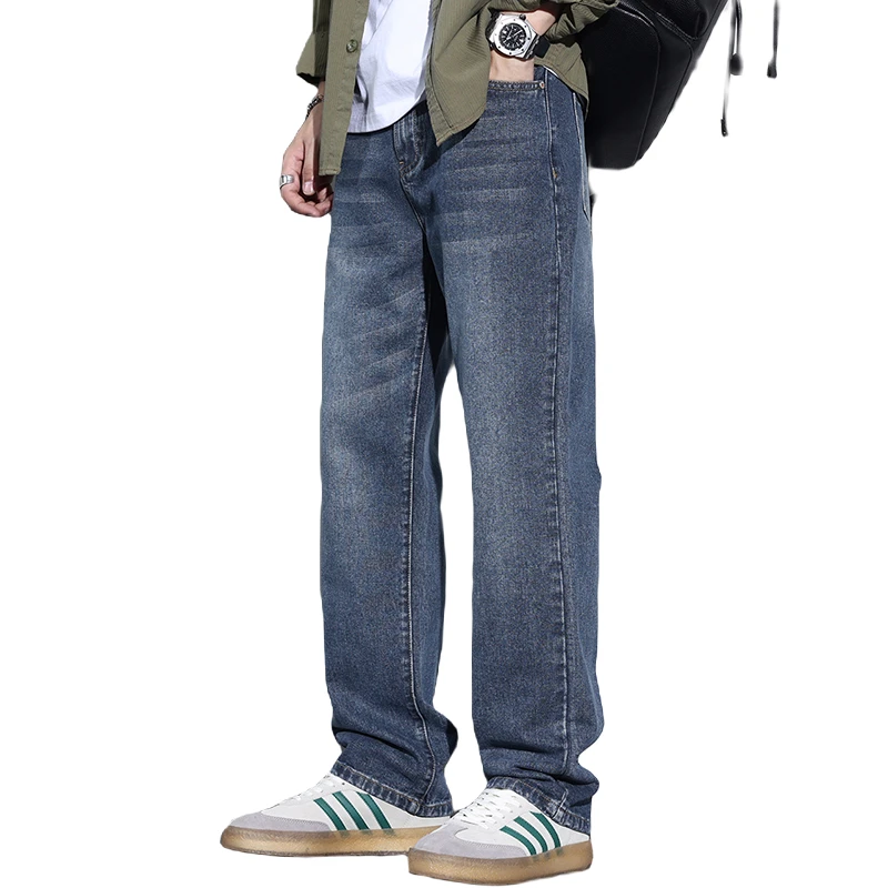温纽旺秋冬款牛仔裤男士直筒宽松长裤潮牌美式高街休闲阔腿长裤