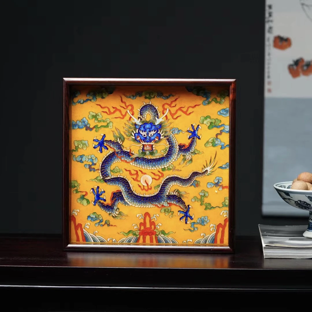 老挝大红酸枝镶嵌景泰蓝分茶盘干泡茶盘文玩收纳盘