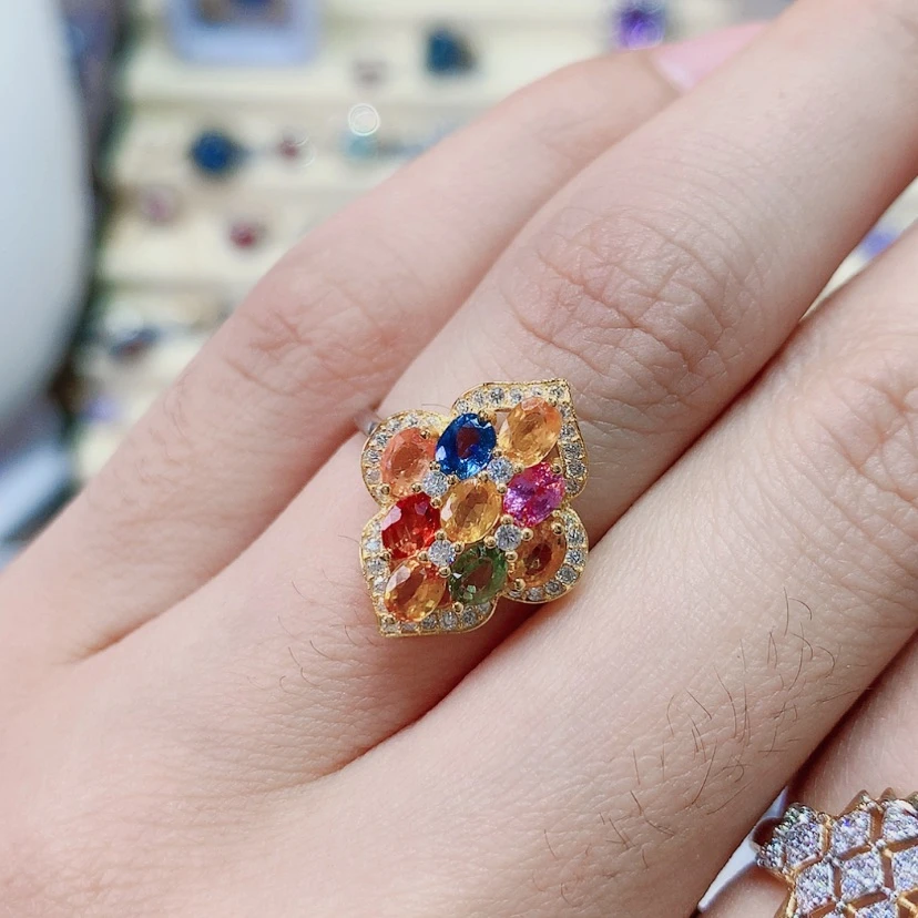 【闪购商品】彩色蓝宝石戒指银S925镶嵌寒*
