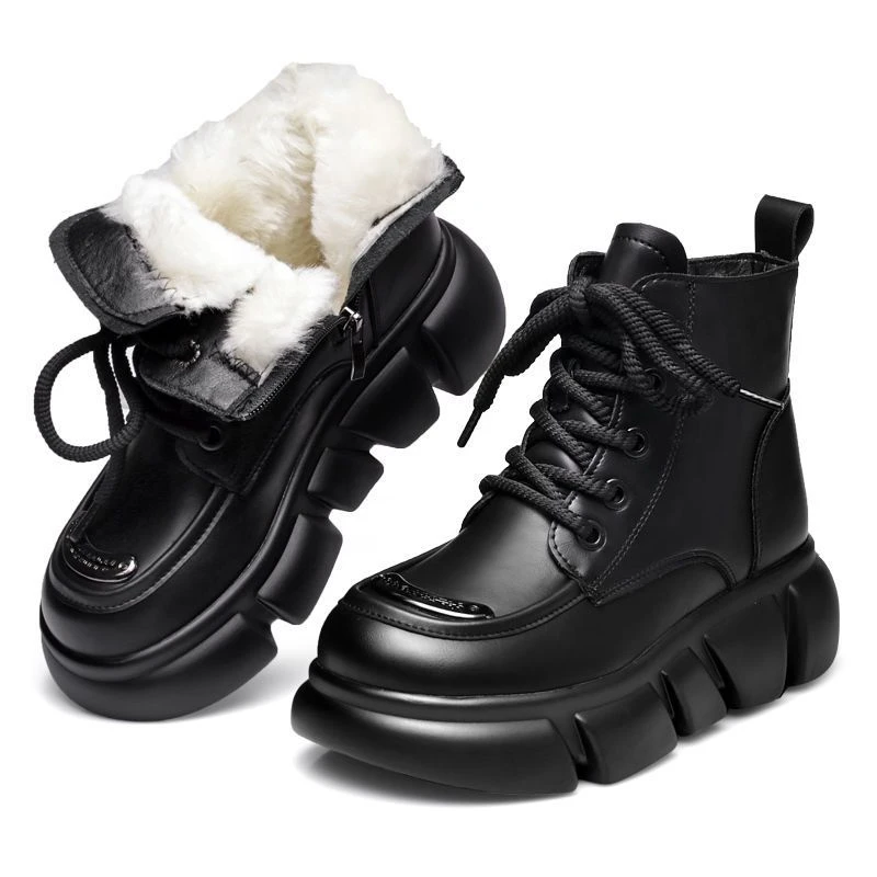 断码特价真皮雪地靴皮毛一体短靴马丁靴女冬季棉靴厚底棉鞋