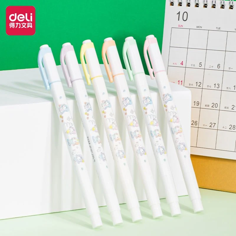 得力荧光笔彩色记号笔学生划重点用手账本DIY标记笔大容量【直播】