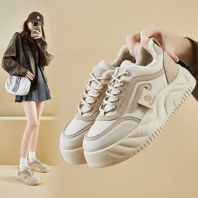 2024冬季加绒小白鞋新款韩版ins女学生增高运动板鞋休闲鞋XW235