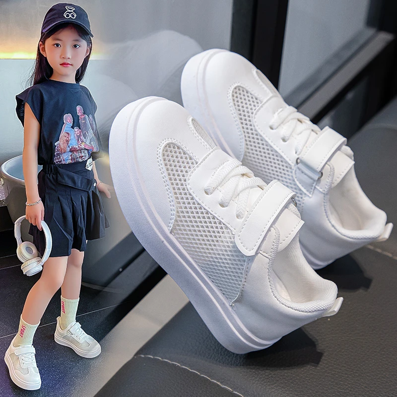儿童小白鞋女童鞋运动鞋夏季网面透气板鞋学生男孩校园六一白色鞋