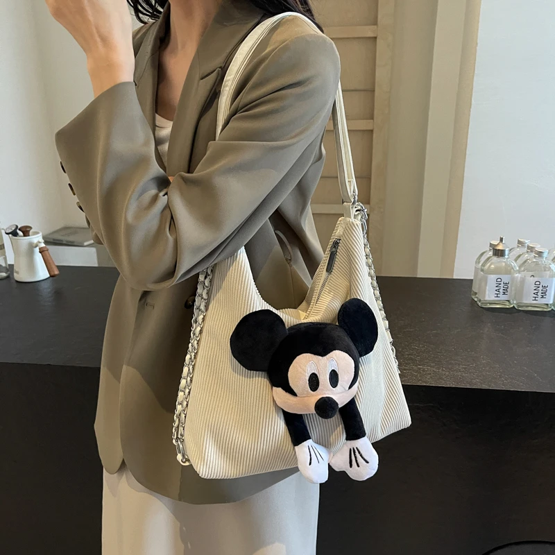 秋上新可爱米奇大容量托特包女大学生上课通勤百搭多功能双肩斜挎