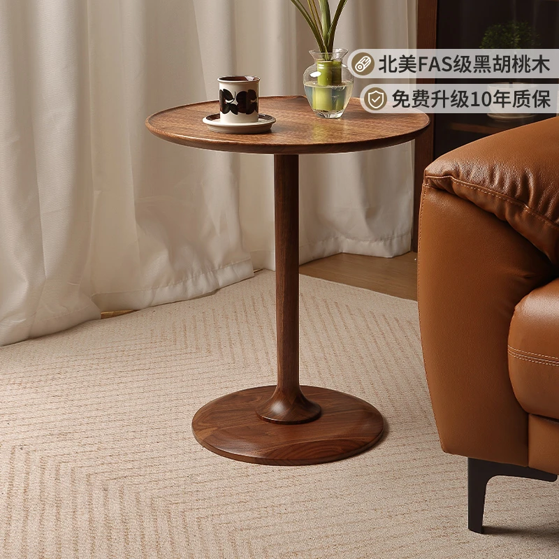 青岛一木 全实木边几 黑胡桃木圆桌 简约客厅小茶桌 小户型圆茶几