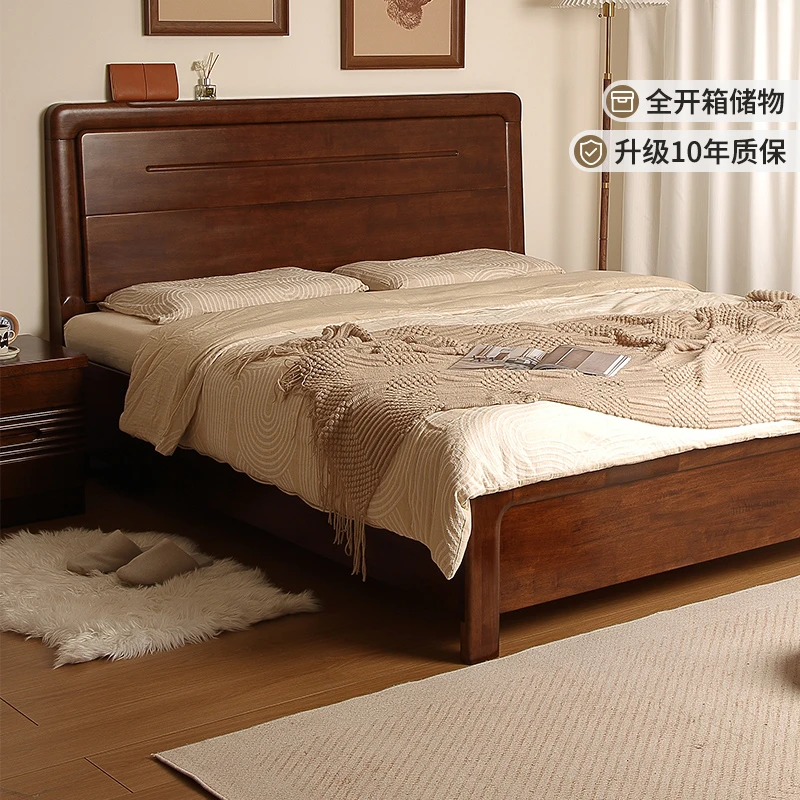 青岛一木全实木床现代简约双人床实木床高箱体主卧大板储物床