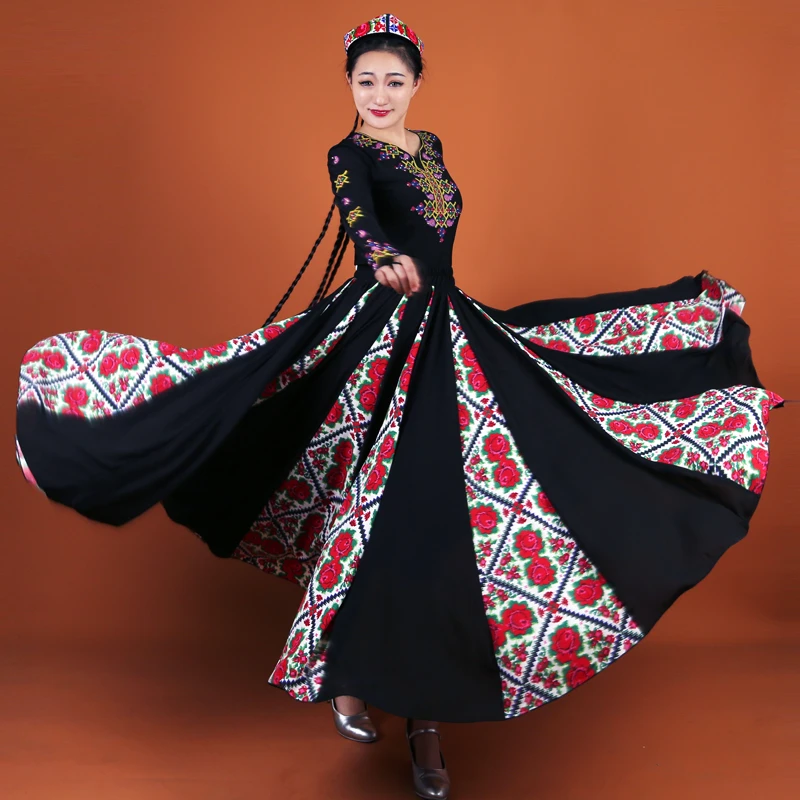 天山美翼新款玫瑰花纹十字绣拼接半身裙