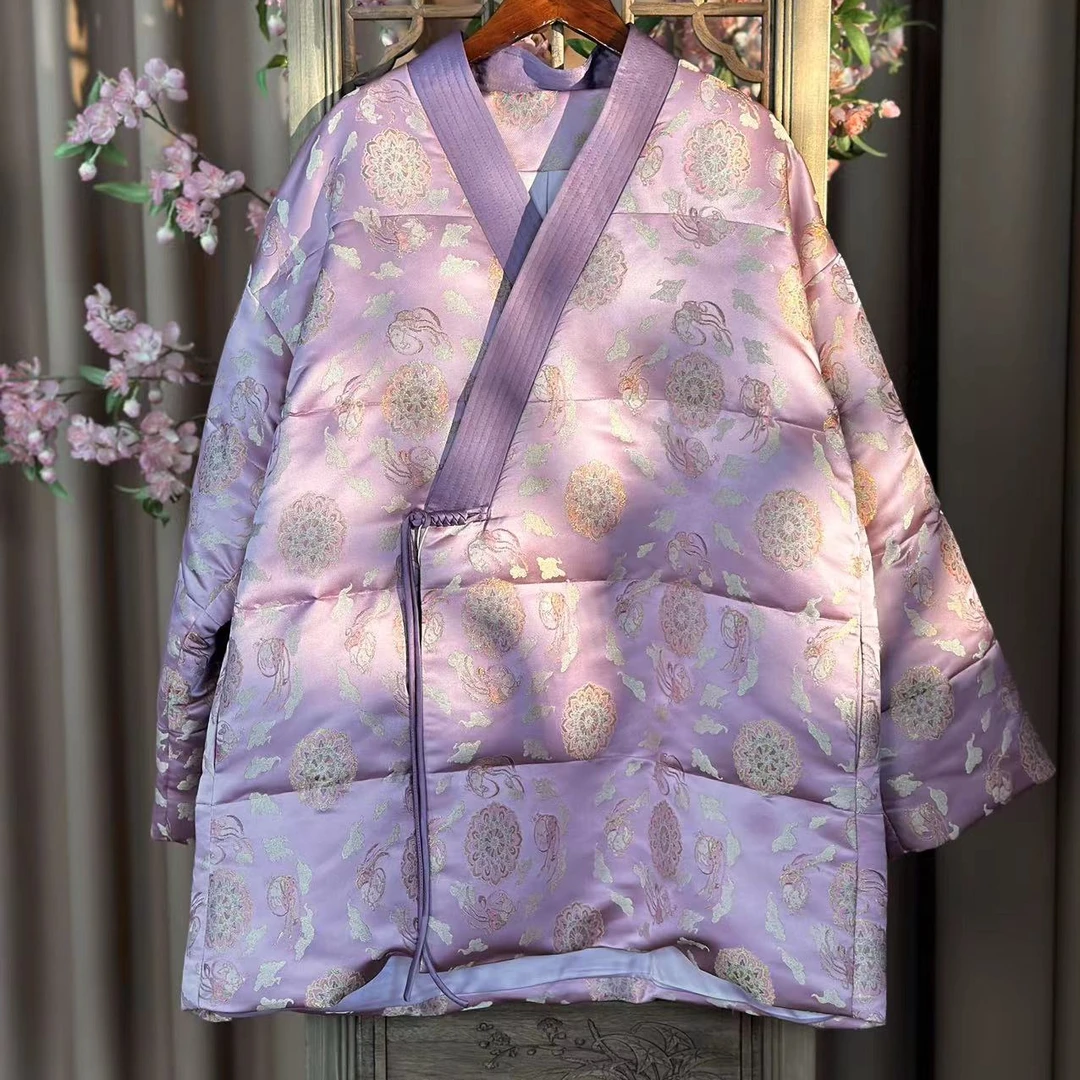 三禧司复古斜襟桑蚕丝国风复古羽绒服242141