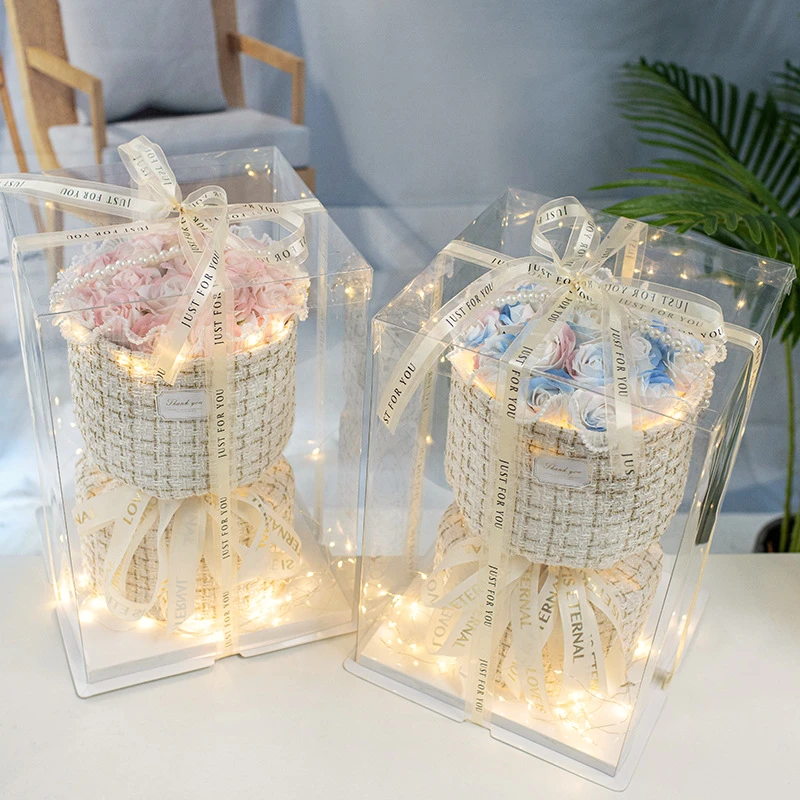 七夕情人节小香风碎冰蓝玫瑰花束香皂永生干花送女友朋友闺蜜老婆