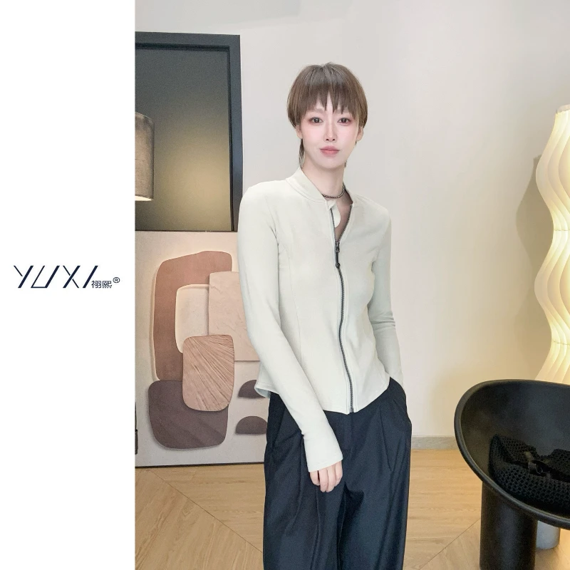 秋冬双面德绒保暖微塑型拉链开衫外套立领修身显瘦长袖休闲老钱风