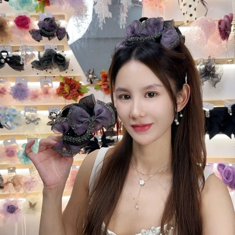 AB面满天星蝴蝶结大抓夹气质百搭新款后脑勺盘发小香风鲨鱼夹发饰