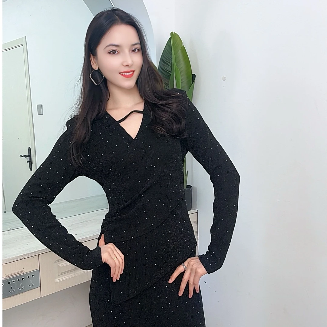 7260【阿瓦古丽】新款时尚烫钻女装连衣裙