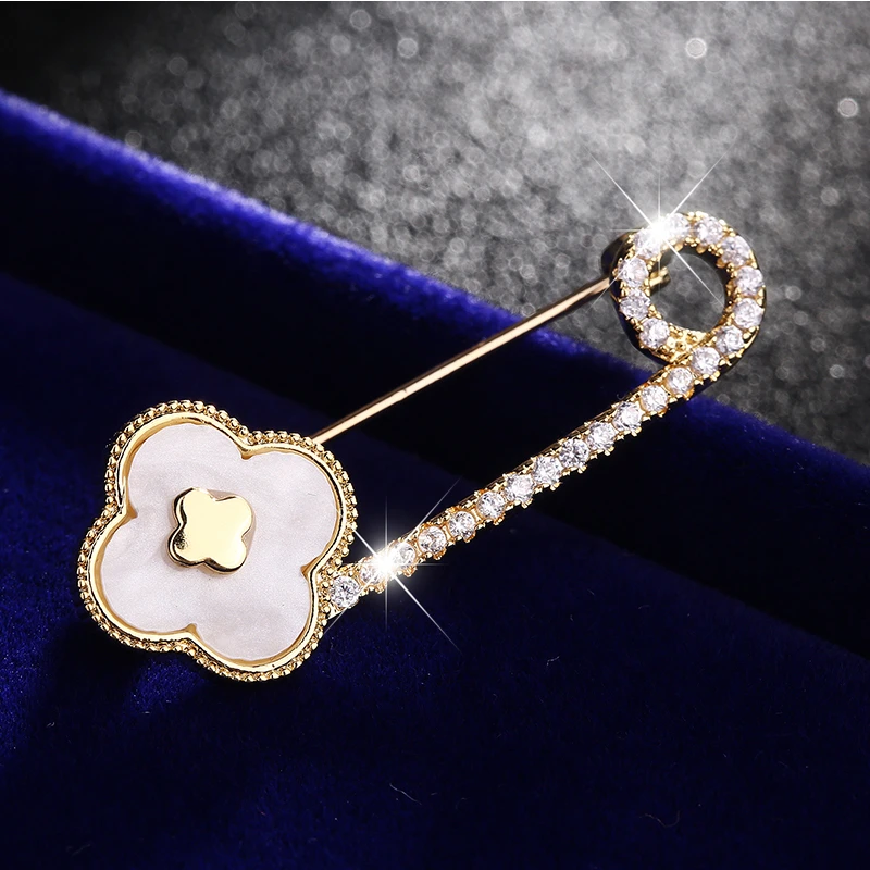锌合金胸针 高档迷你型四叶草小别针扣外套胸针毛衣开衫扣固