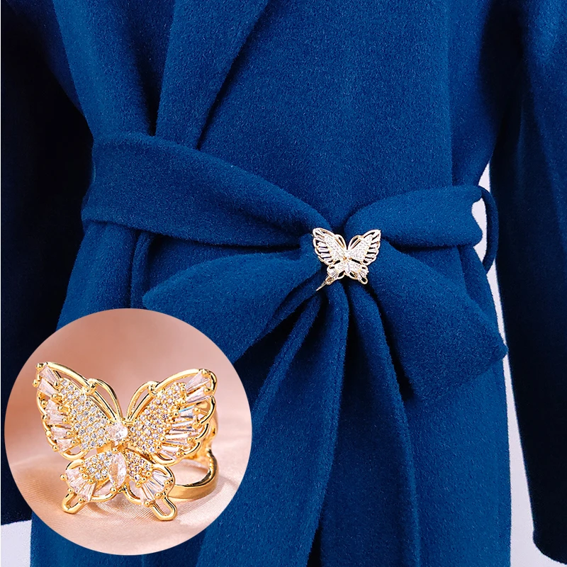 铜合金胸针 新款蝴蝶大衣腰带扣固定时尚优雅多功能丝巾扣环百搭