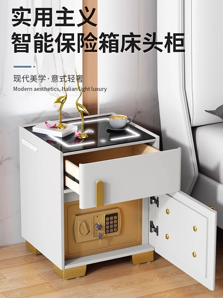 智能床头柜一体隐形双层保险箱无线充电蓝牙音箱软包床头柜床边柜