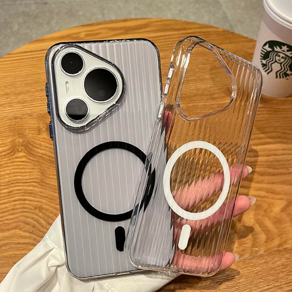 适用于华为Pura70新款瓦楞纹70Pro磁吸充电透明P70Pro+防摔保护套