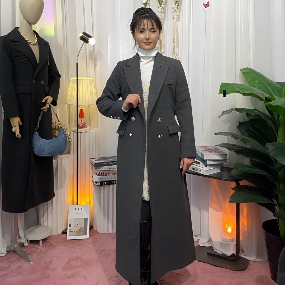 2024时尚大衣气质网红休闲百搭长款轻奢双排扣