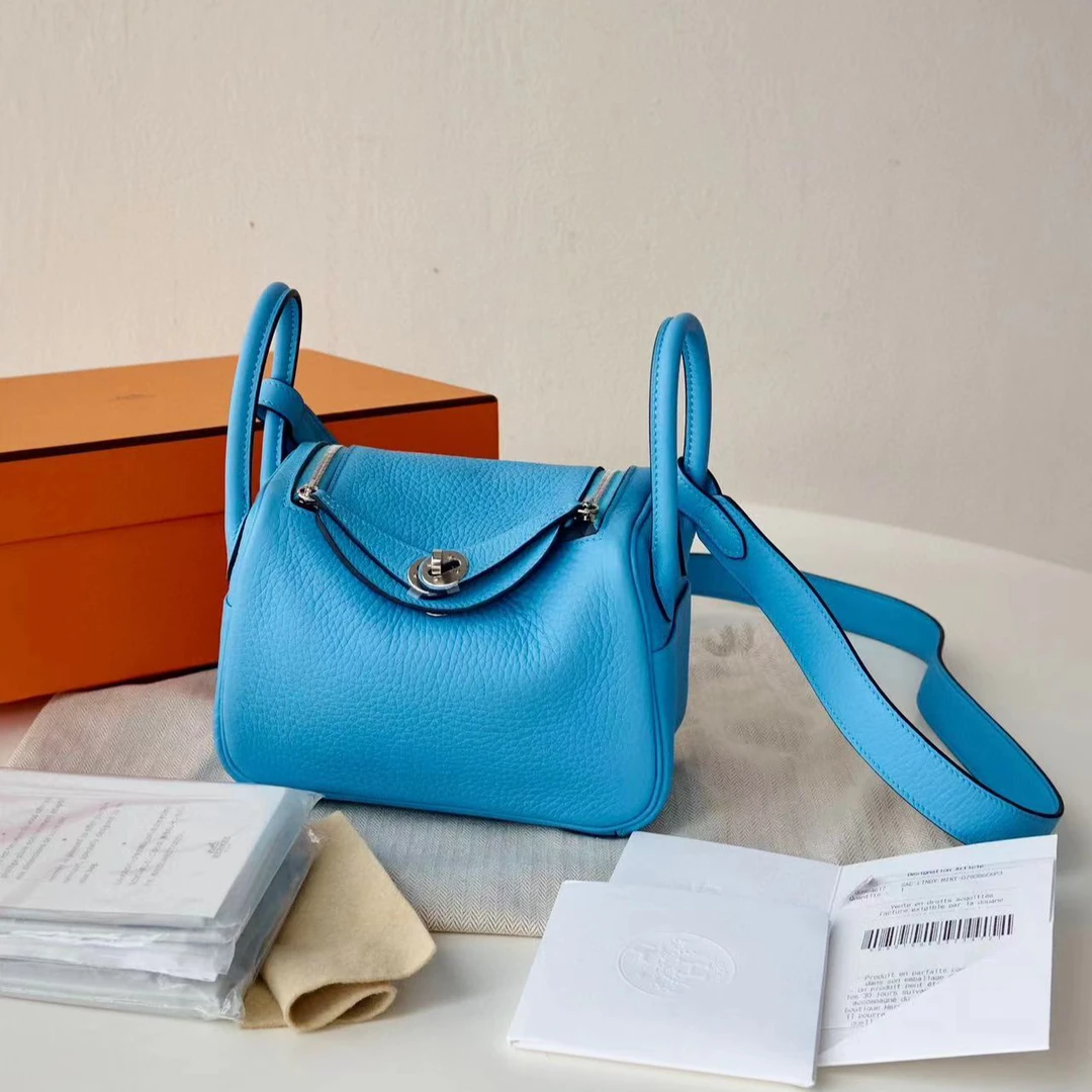95新 Hermes/爱马仕 lindy mini 手提包 北方蓝 Z刻 JM7-1382