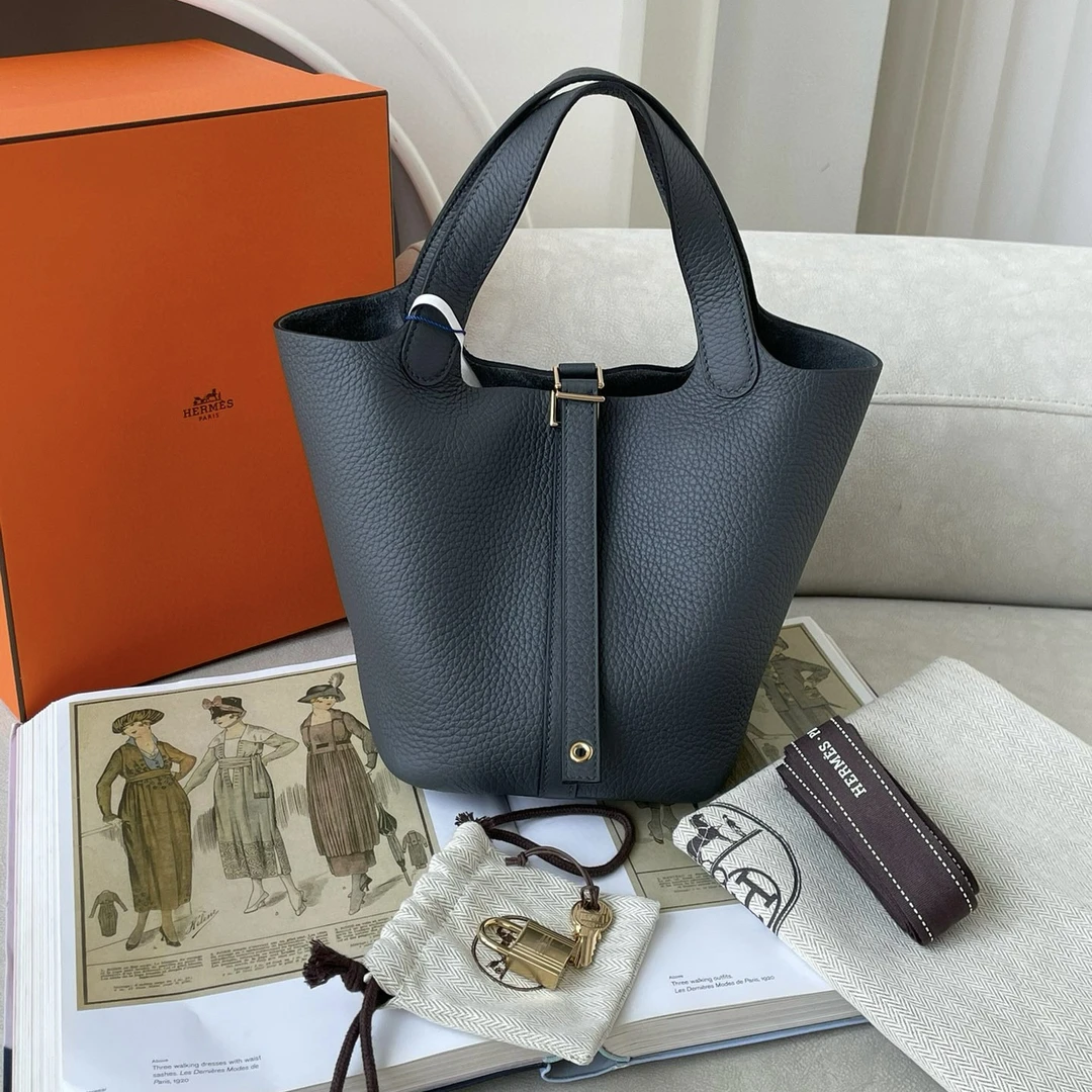 99新 Hermes/爱马仕 雾霾灰金扣菜篮子18 w刻 jm2-6872