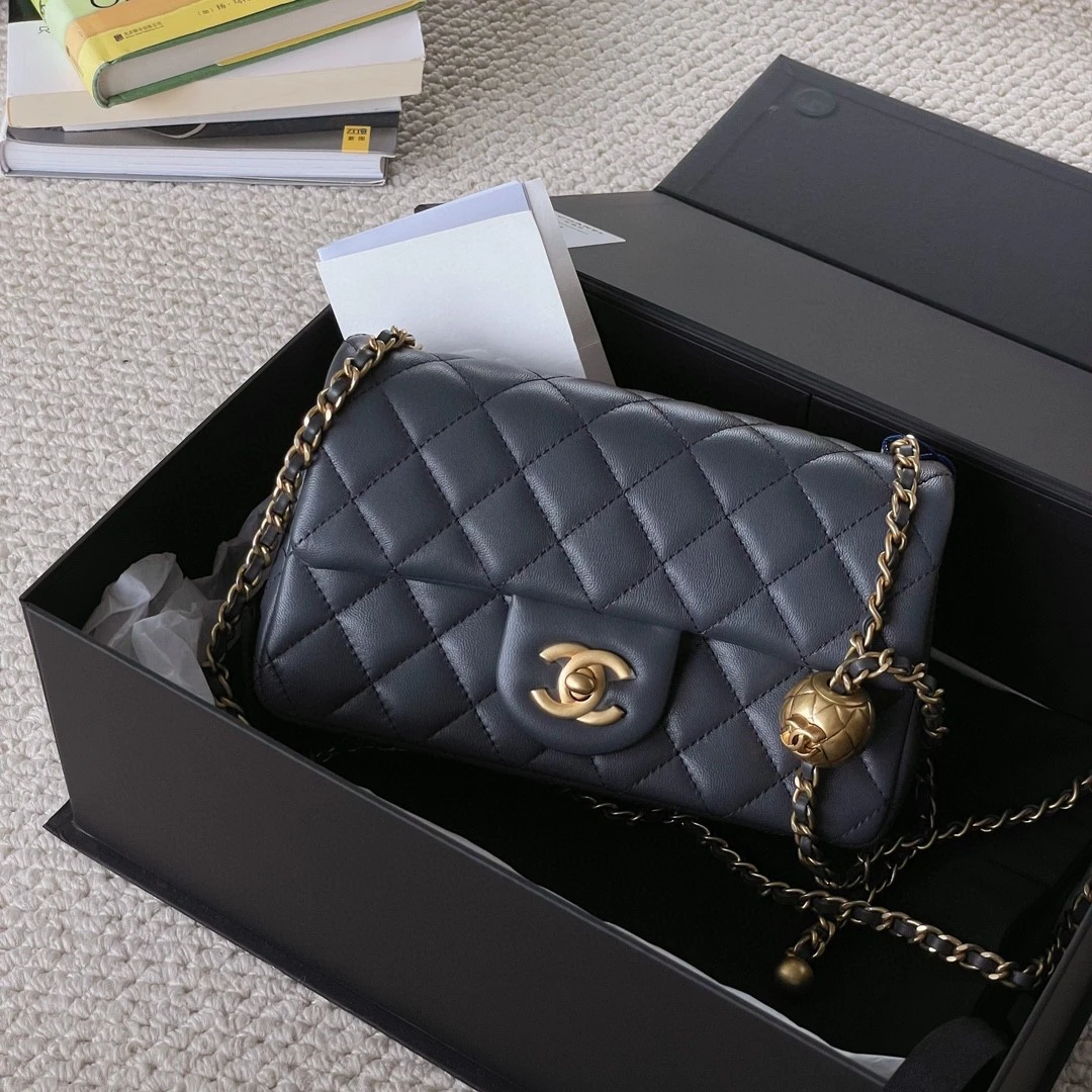 全新未使用 Chanel/香奈儿 大mini 深灰色 链条包 BJM12-0498