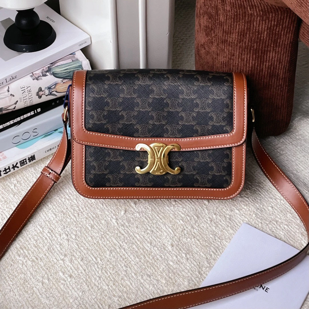 99新 Celine/思琳 中号老花凯旋门box豆腐包合格证标签JM13-0031