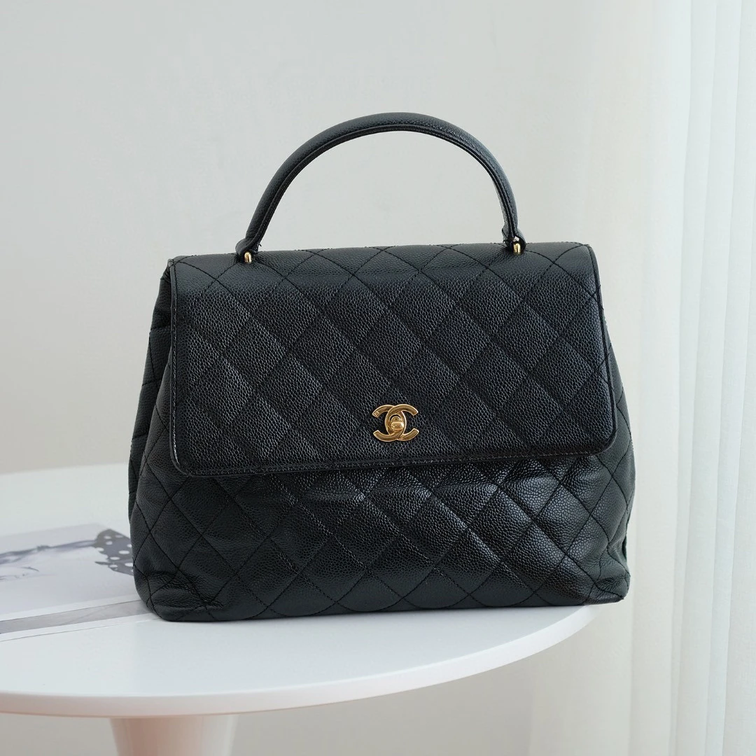 99新 Chanel/香奈儿 荔枝皮中古Kelly黑金斜挎包 JM-3648