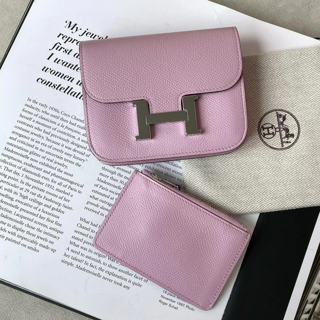 99新 Hermes/爱马仕 锦葵紫康康slim钱包 jm12-0799