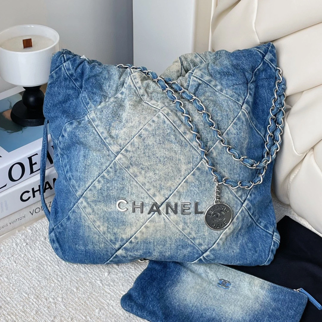 99新 Chanel/香奈儿 22bag小号牛仔银扣 BJM12-0945