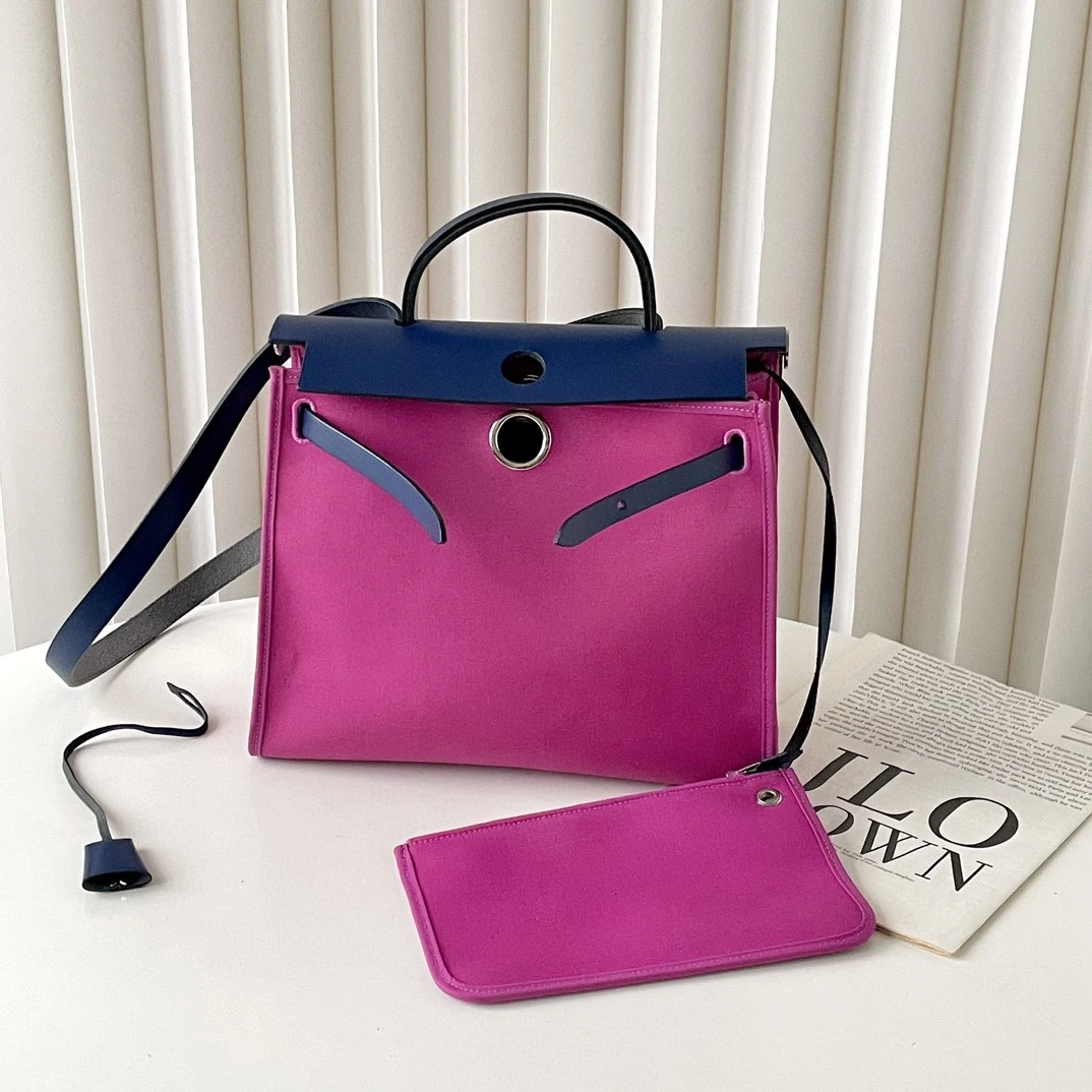 99新 Hermes/爱马仕 herbag31玫红拼蓝C刻锁钥匙子袋 JM10-0041