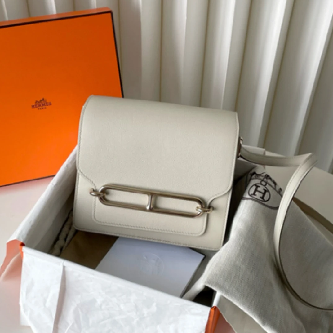 99新 Hermes/爱马仕 roulis mini猪鼻子奶昔白金扣斜挎包B刻B8273