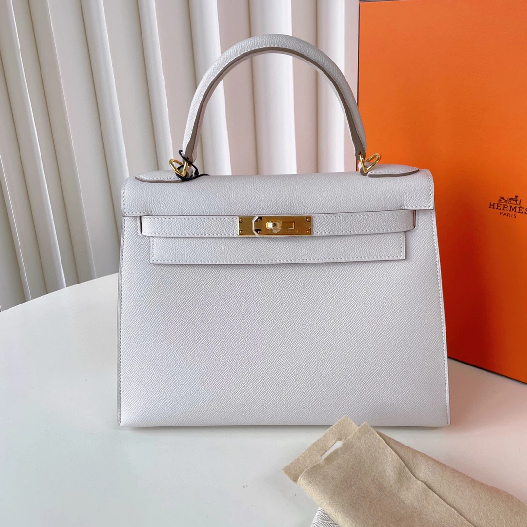 全新未使用 Hermes/爱马仕 奶灰色M4kelly28EP皮外缝W刻JM10-0748