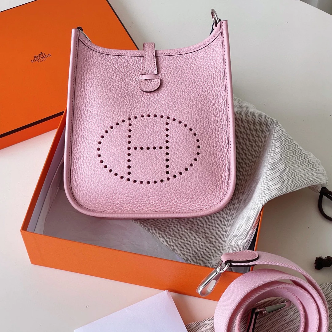 99新 Hermes/爱马仕 evelyne mini 樱花粉B刻 CJM11-0166